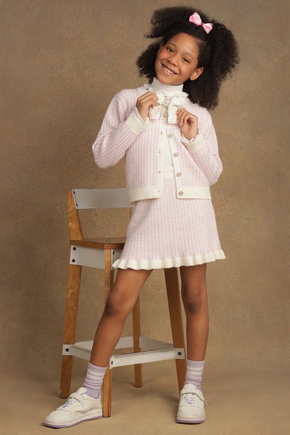 Girls Pink Checks Sweater