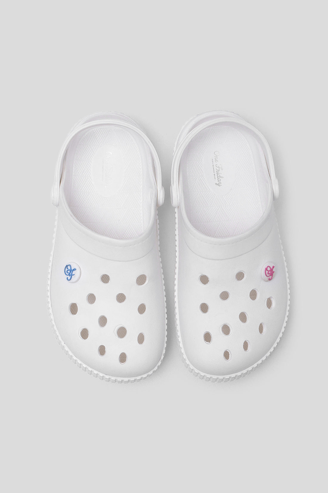 Girls White Clogs with 3D Pastel Flower Charms & Strap by One Friday