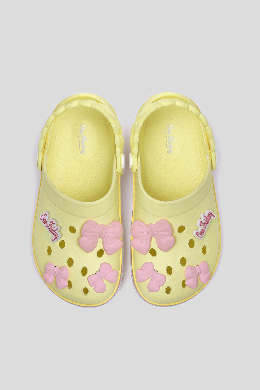 Kids Yellow Bow Clogs with Back Strap – Lightweight & Breathable | One Friday