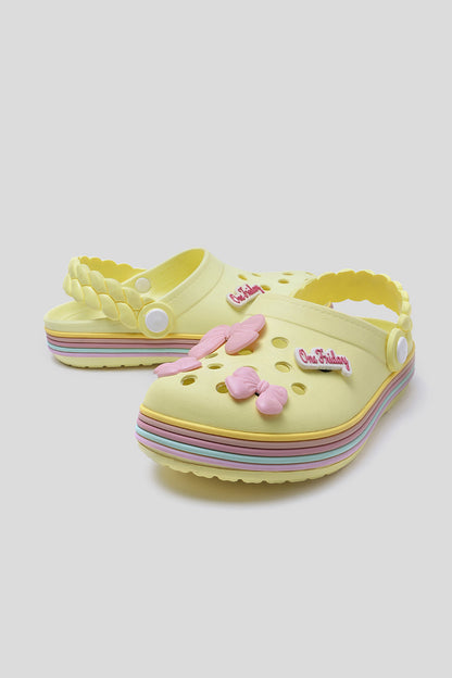 Girls Yellow Bow Clogs with Back Strap – Lightweight & Breathable