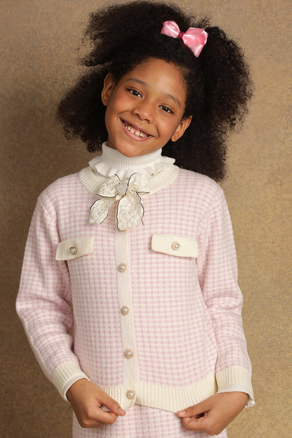 Girls Pink Checks Sweater