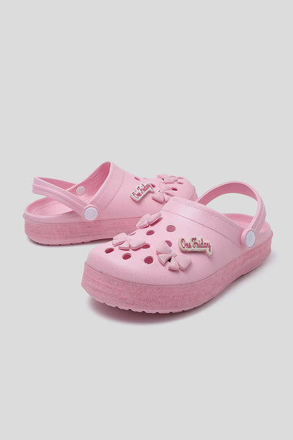 Kids Pink Glitter Bow Clogs with Strap | One Friday