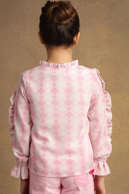 One Friday Girls Bubblegum Pink Ruffled Full sleeves Top