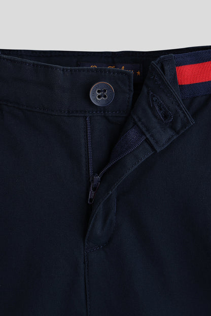 Boys Navy Blue Solid Trousers by One Friday