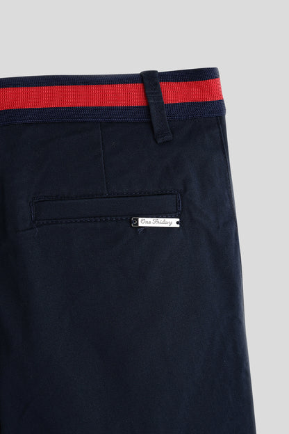 Boys Navy Blue Solid Trousers by One Friday