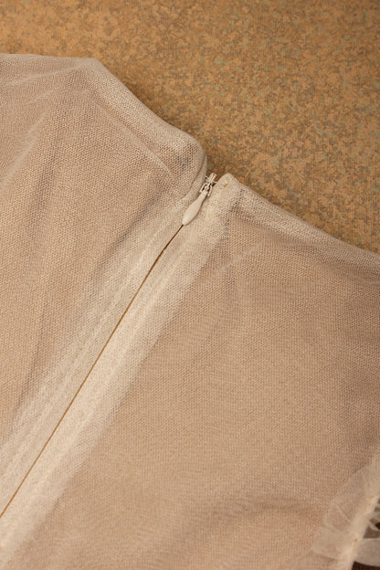 Girls Beige Netted Love Embroidered Dress