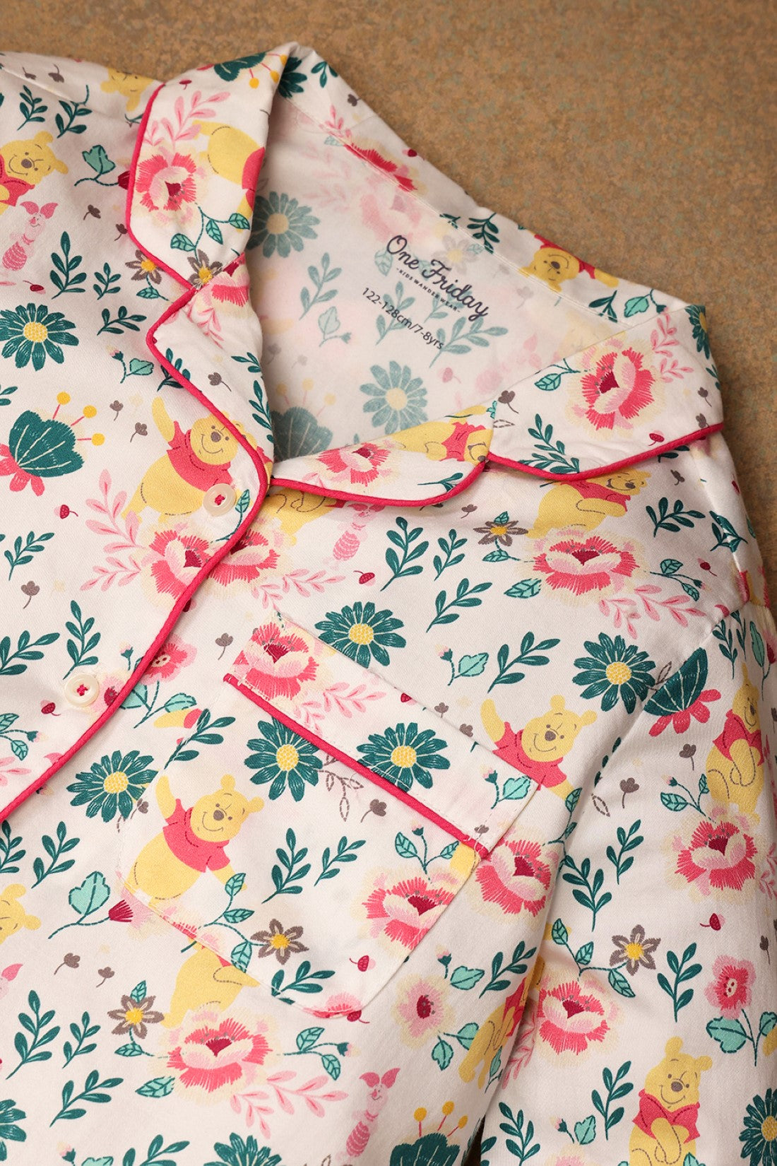Kids Girls Off White Winnie The Pooh Night Suit