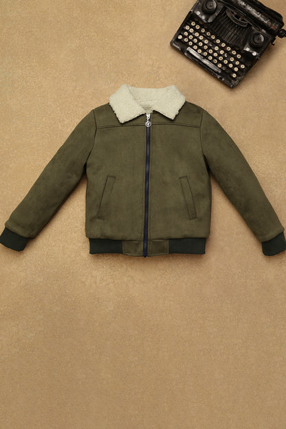 Boys Green Solid Jacket