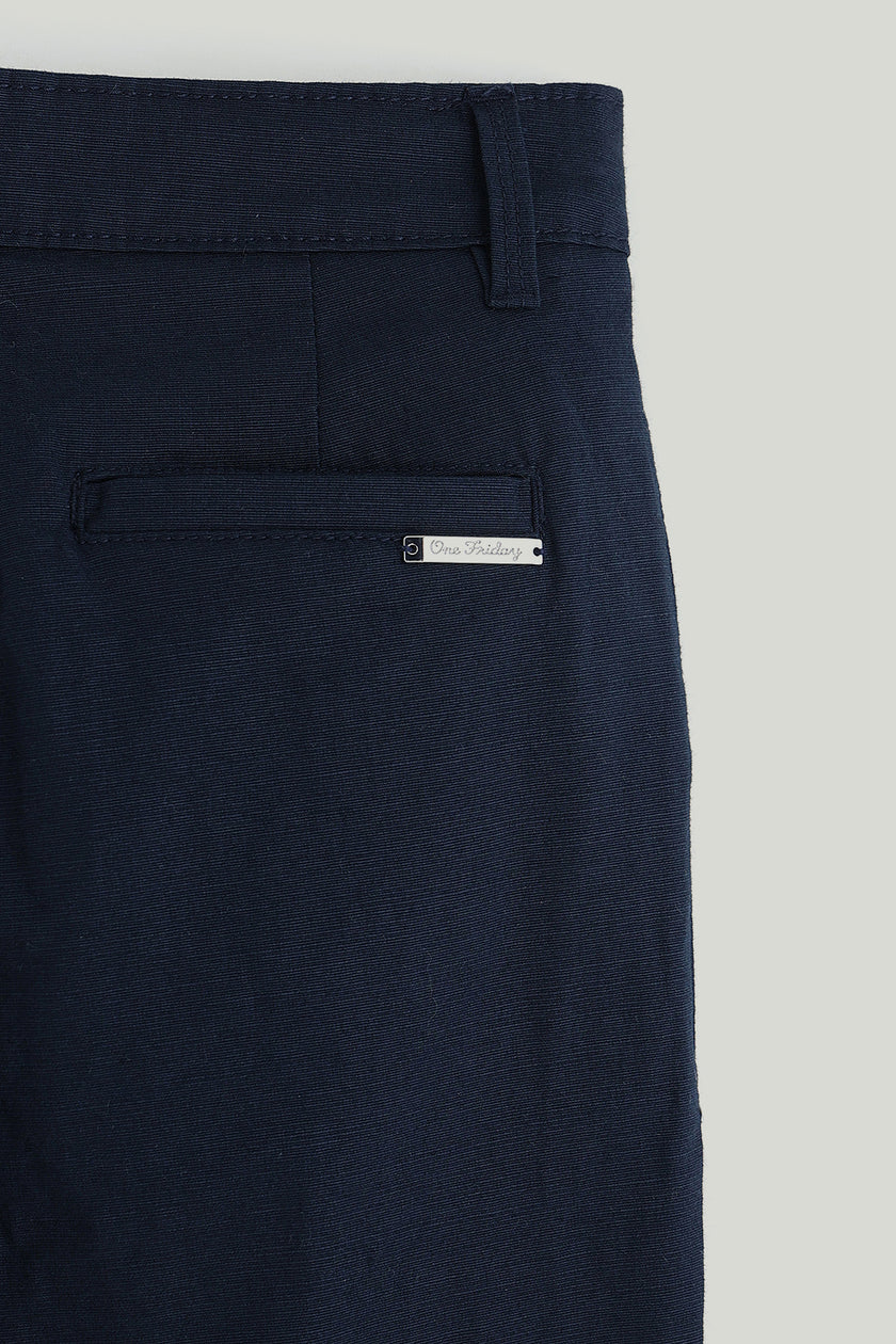 Boys Navy Blue Regular Fit Striped Trouser by One Friday