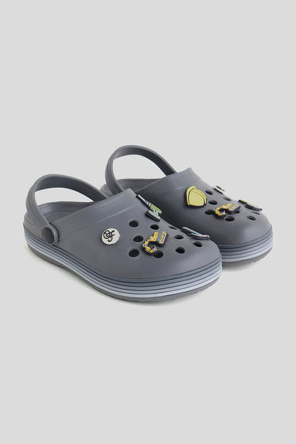 Boys Grey Clogs with 3D Charms & Strap – Durable & Lightweight