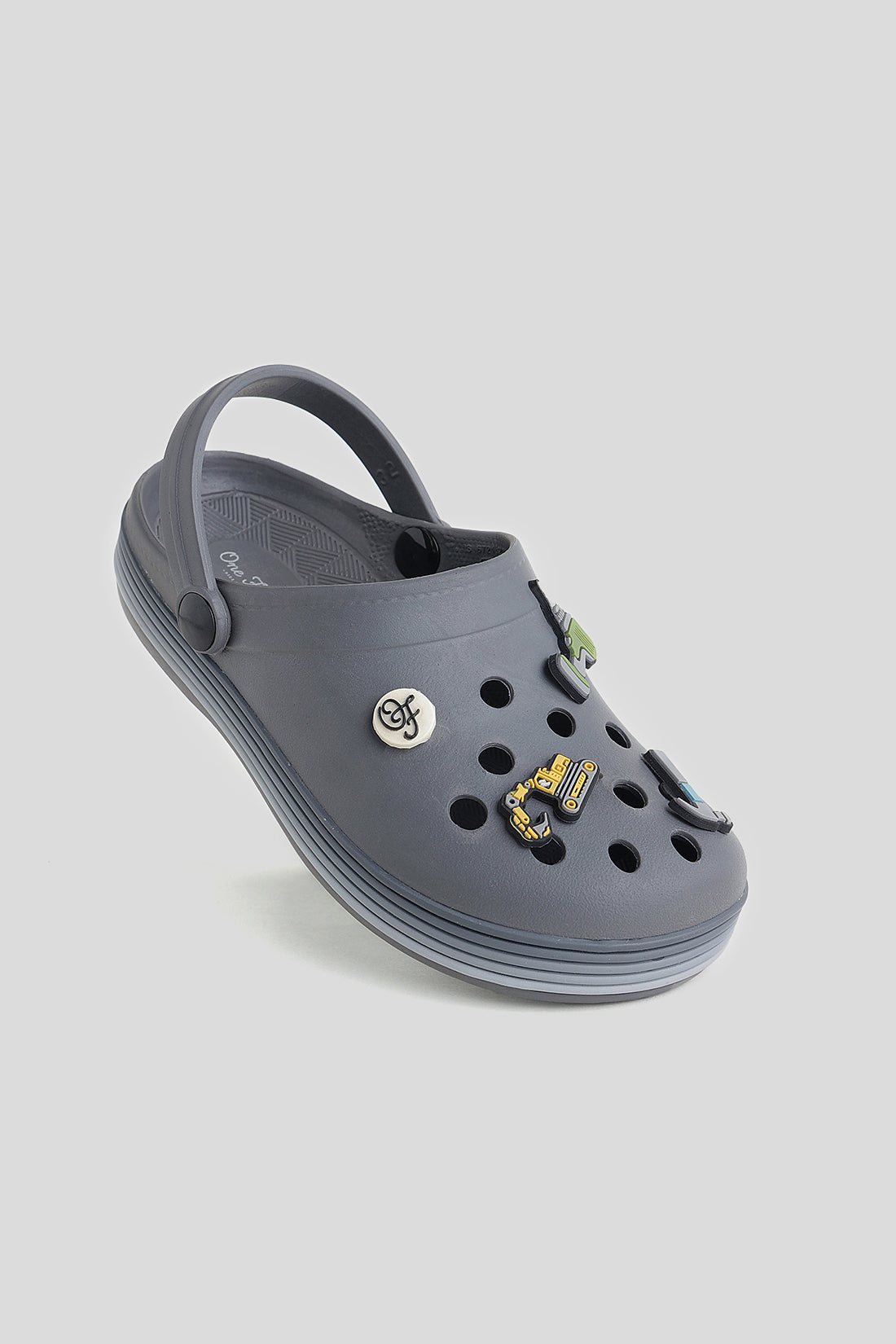 Boys Grey Clogs with 3D Charms & Strap – Durable & Lightweight
