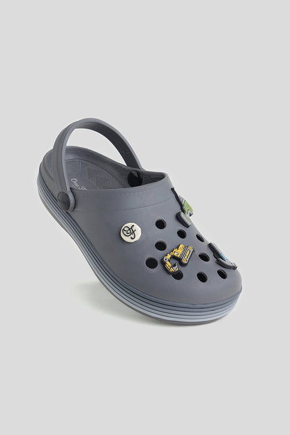 Boys Grey Clogs with 3D Charms & Strap – Durable & Lightweight