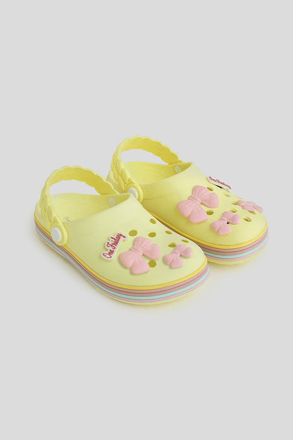 Girls Yellow Bow Clogs with Back Strap – Lightweight & Breathable