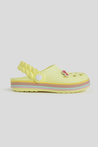 Girls Yellow Bow Clogs with Back Strap – Lightweight & Breathable