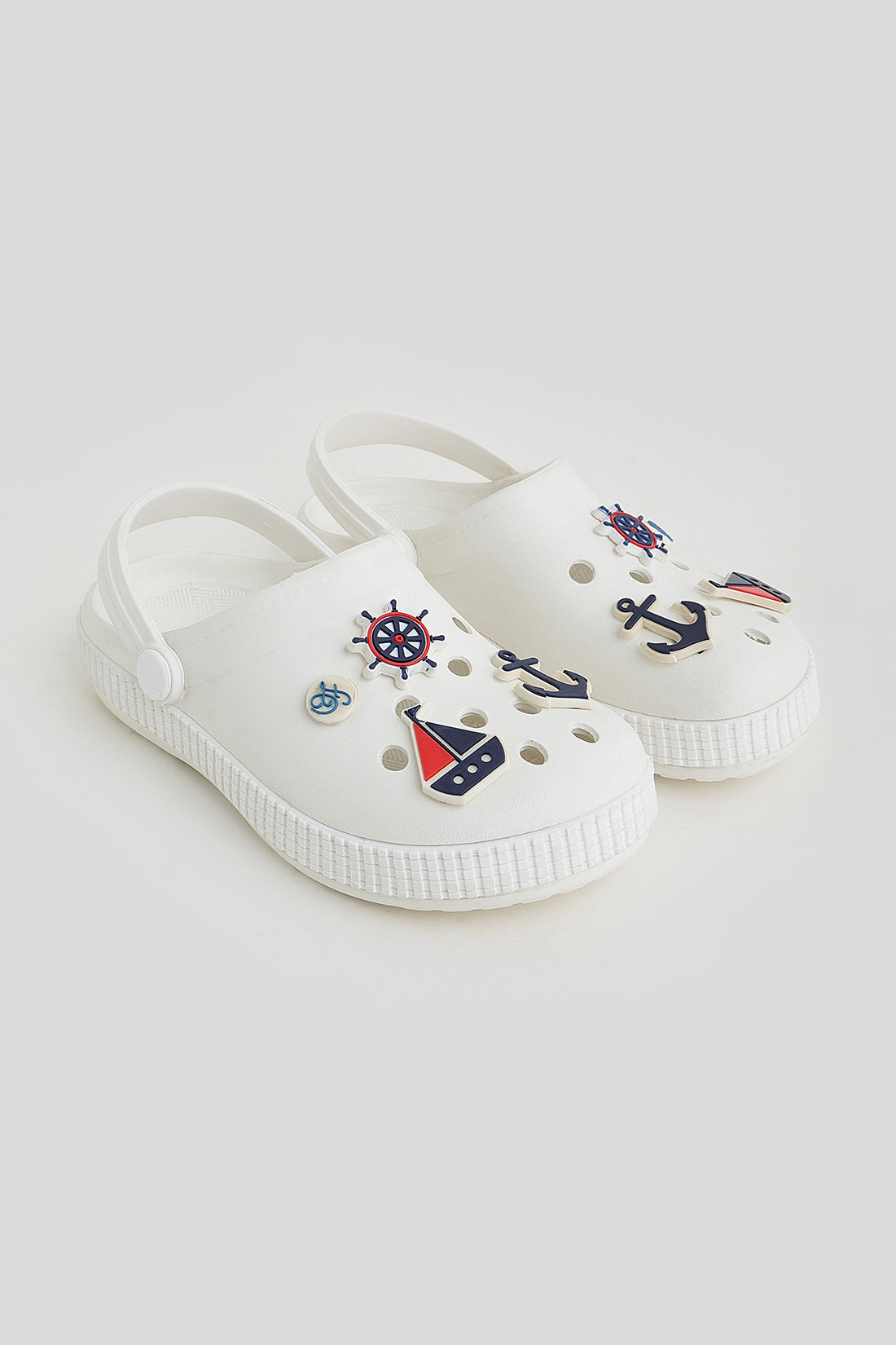 Unisex White Nautical Clogs with 3D Marine Charms & Strap  | One Friday