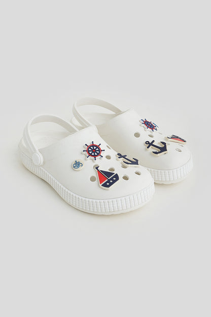 Unisex White Nautical Clogs with 3D Marine Charms & Strap  | One Friday