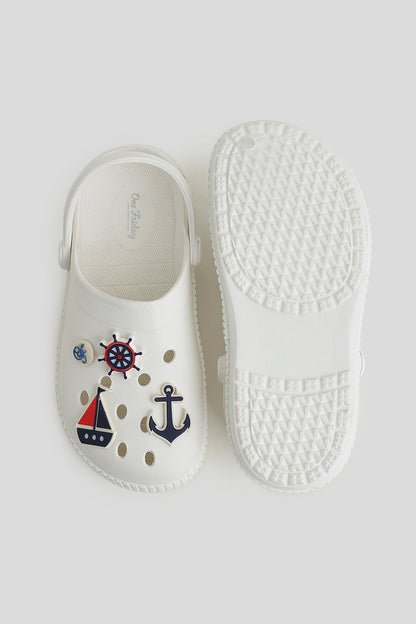 Unisex White Nautical Clogs with 3D Marine Charms & Strap  | One Friday