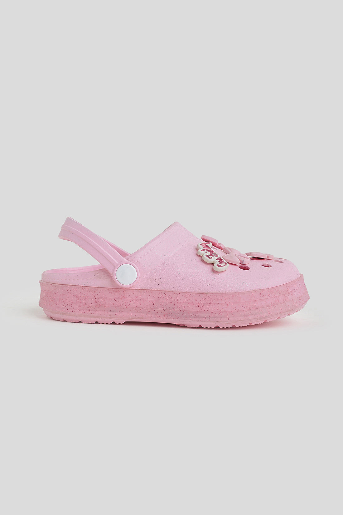 Kids Pink Glitter Bow Clogs with Strap | One Friday