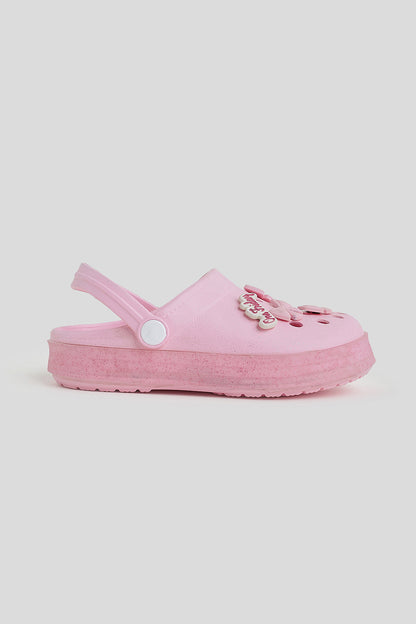 Kids Pink Glitter Bow Clogs with Strap | One Friday