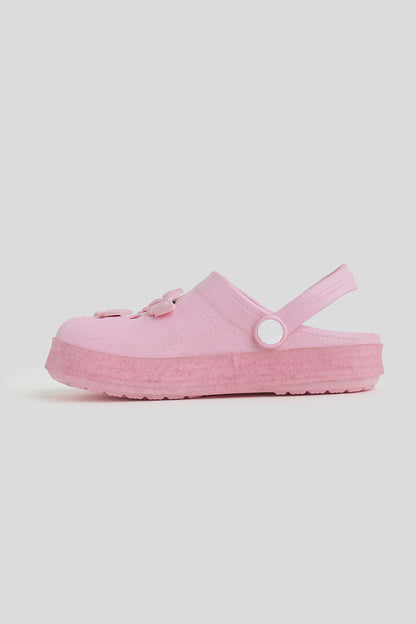 Kids Pink Glitter Bow Clogs with Strap | One Friday