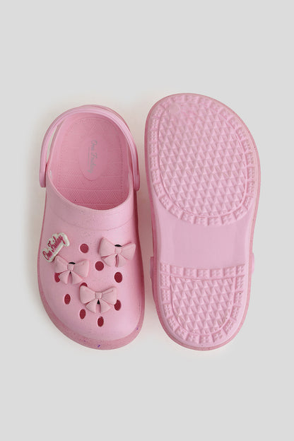 Kids Pink Glitter Bow Clogs with Strap | One Friday