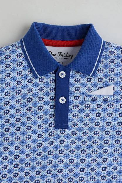 Kids Boys Blue Regular Short Sleeve Printed T-Shirt by One Friday