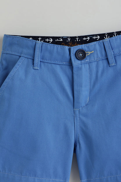 Kids Boys Blue Regular Solid Shorts by One Friday