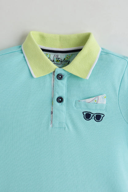 Kids Boys Aqua Color Half Sleeve Solid T-Shirt by One Friday