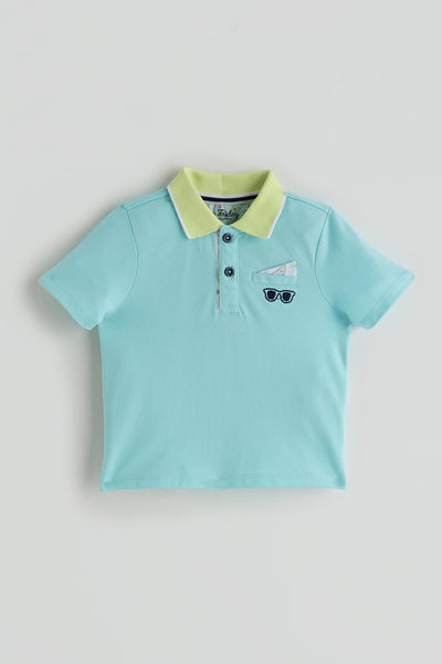 Baby Boys Aqua Color Half Sleeve Solid T-Shirt