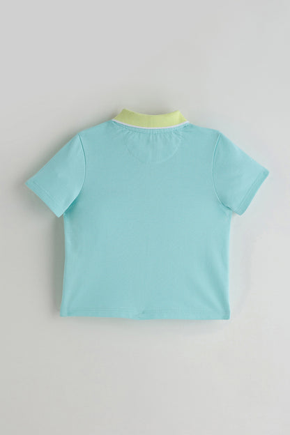 Kids Boys Aqua Color Half Sleeve Solid T-Shirt by One Friday