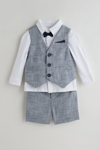 Kids Boys Blue Regular Long Sleeve Solid Three-Piece Set by One Friday