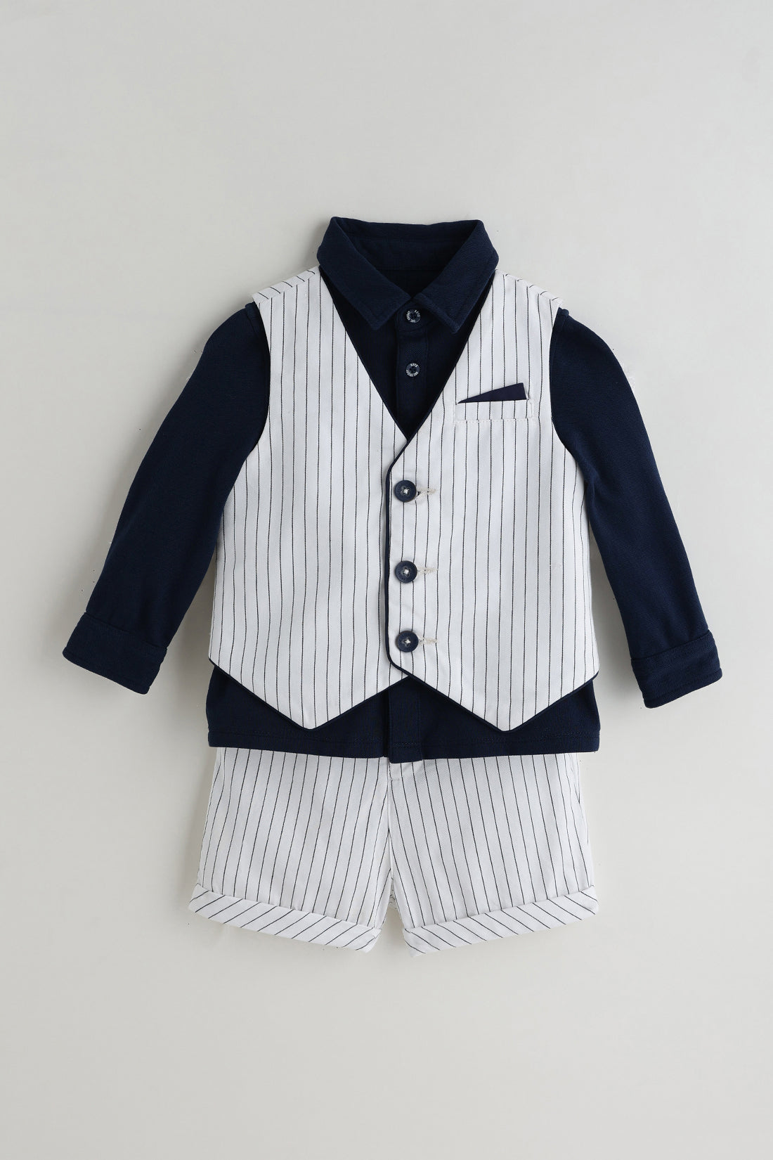 Kids Boys Blue Full Sleeve Printed Clothing Set By One Friday