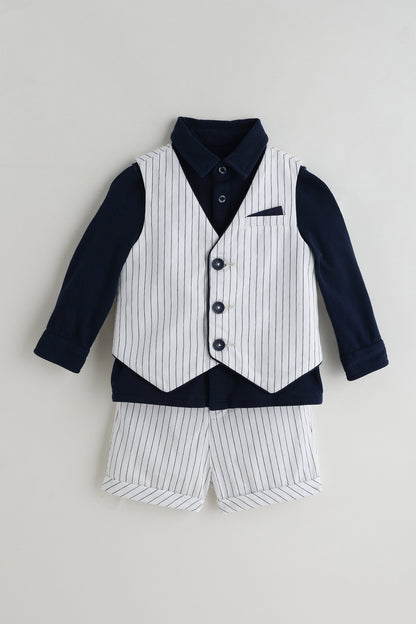 Kids Boys Blue Full Sleeve Printed Clothing Set By One Friday