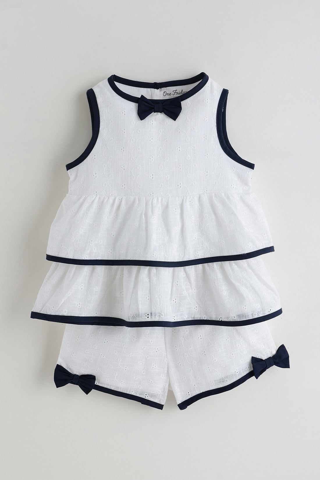 Kids Girls Off White Regular Fit Sleeveless Solid Dress with Shorts by One Friday