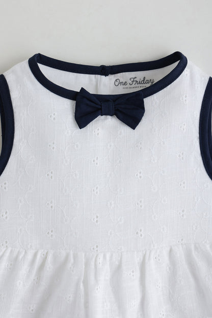 Kids Girls Off White Regular Fit Sleeveless Solid Dress with Shorts by One Friday