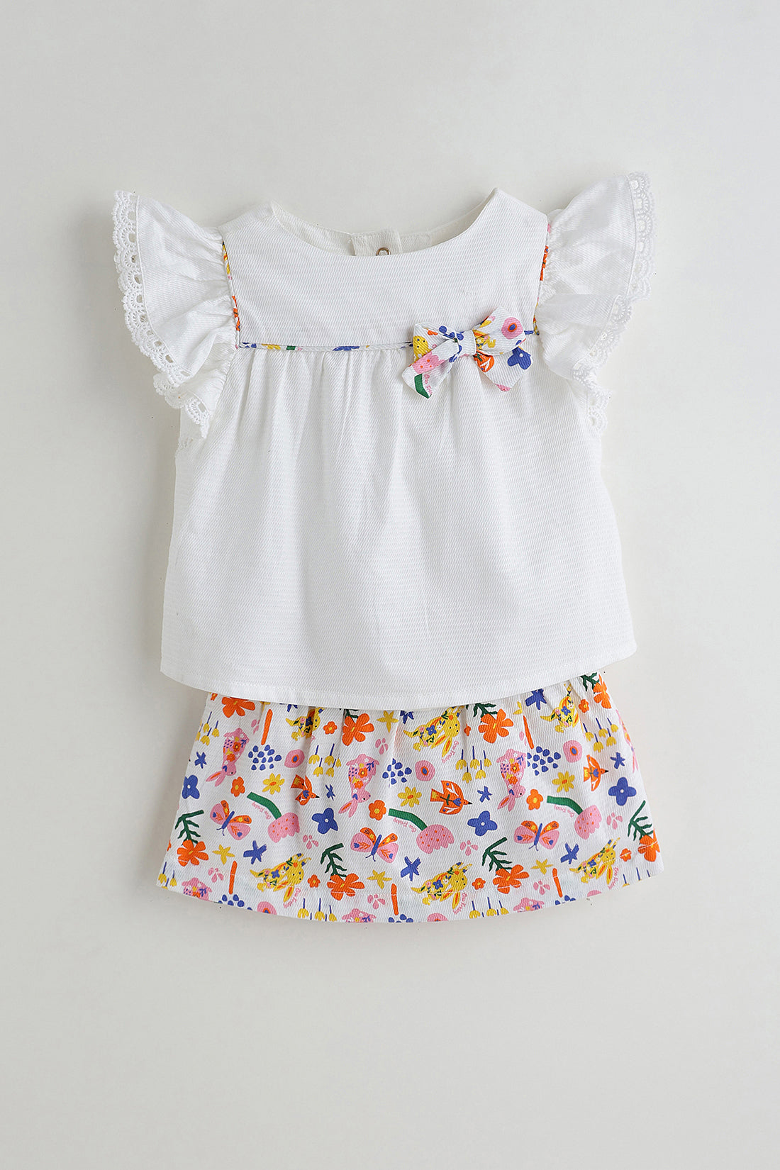 Kids Girls White Top with Printed Skirt