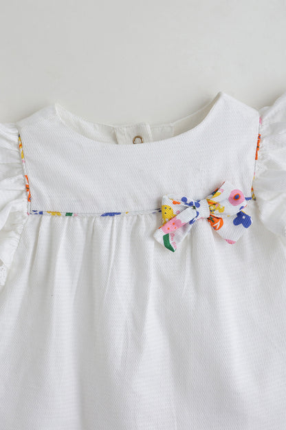 Kids Girls White Top with Printed Skirt