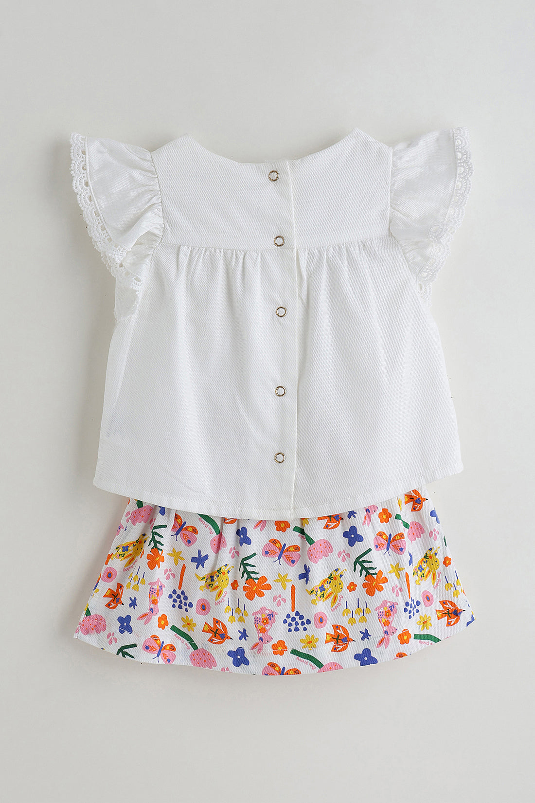 Kids Girls White Top with Printed Skirt