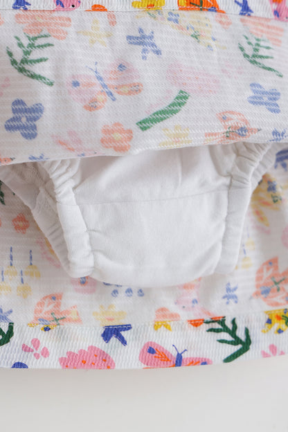 Kids Girls White Top with Printed Skirt