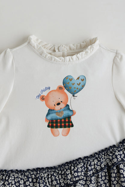 Kids Girls Off-White A-Line Full Sleeve Solid Dress by One Friday