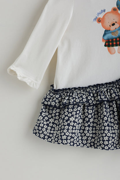 Kids Girls Off-White A-Line Full Sleeve Solid Dress by One Friday