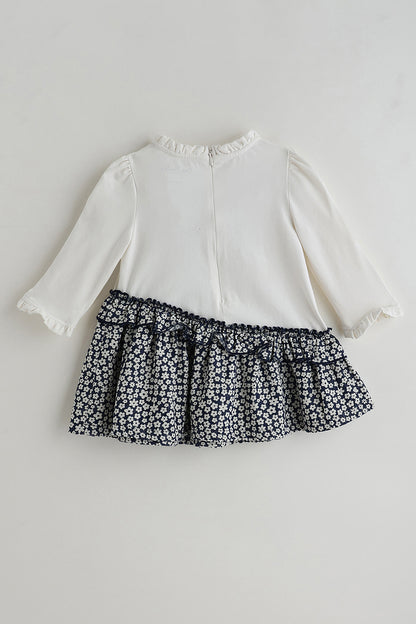 Kids Girls Off-White A-Line Full Sleeve Solid Dress by One Friday