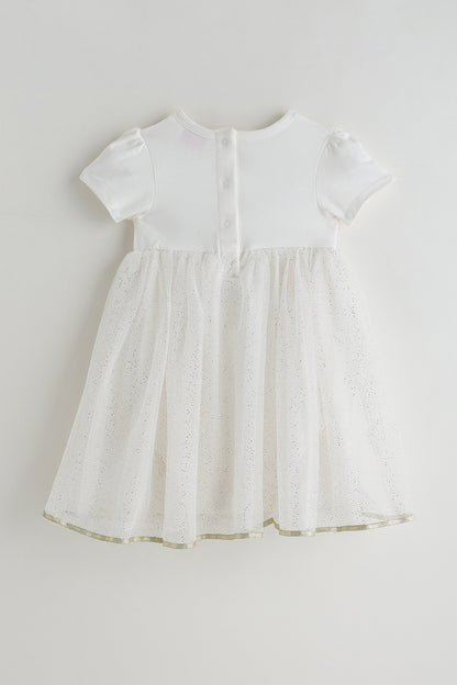 Kids Girls White Fit and Flare Short Sleeve Solid Dress by One Friday