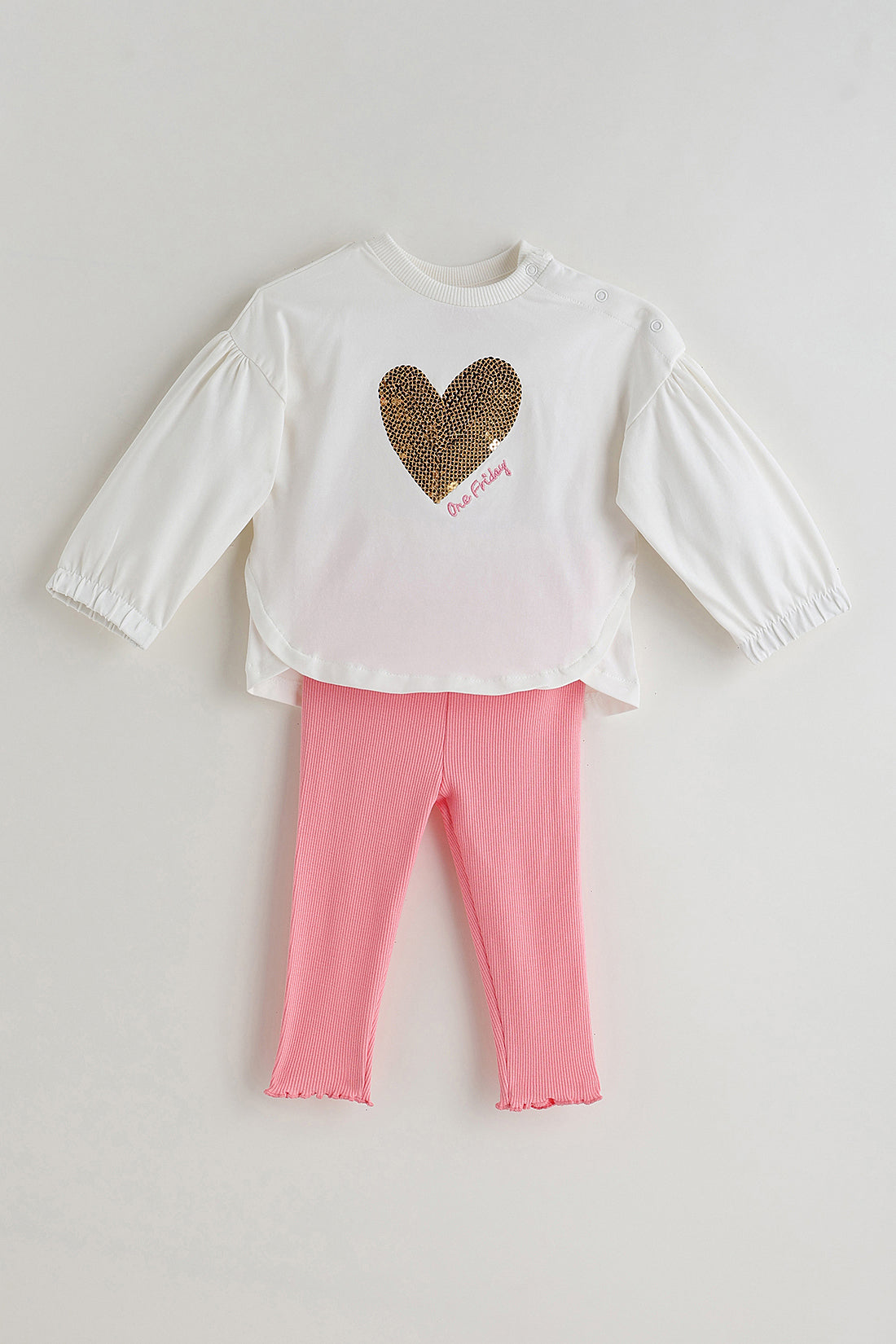 Kids Girls Pink Regular Fit Full Sleeve Solid Top with Leggings by One Friday