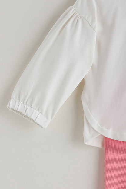 Kids Girls Pink Regular Fit Full Sleeve Solid Top with Leggings by One Friday