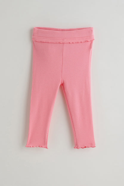 Kids Girls Pink Regular Fit Full Sleeve Solid Top with Leggings by One Friday