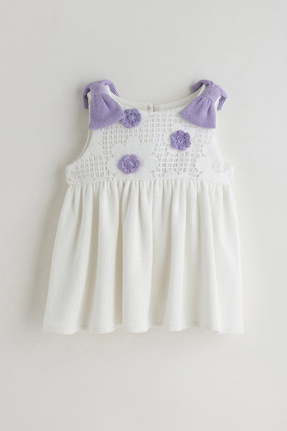 Kids Girls White Fit and Flare Sleeveless Solid Dresses by One Friday