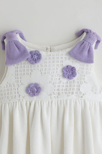 Kids Girls White Fit and Flare Sleeveless Solid Dresses by One Friday