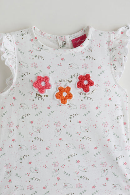 Kids Girls White Regular Fit Frill Sleeve Printed Top with Shorts by One Friday