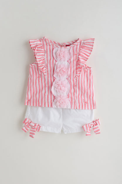 Kids Girls Pink Regular Fit Sleeveless Solid Top with Shorts by One Friday